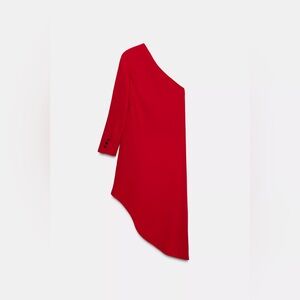 NWT Zara One-Shoulder Asymmetric Hem Red Dress Size XS